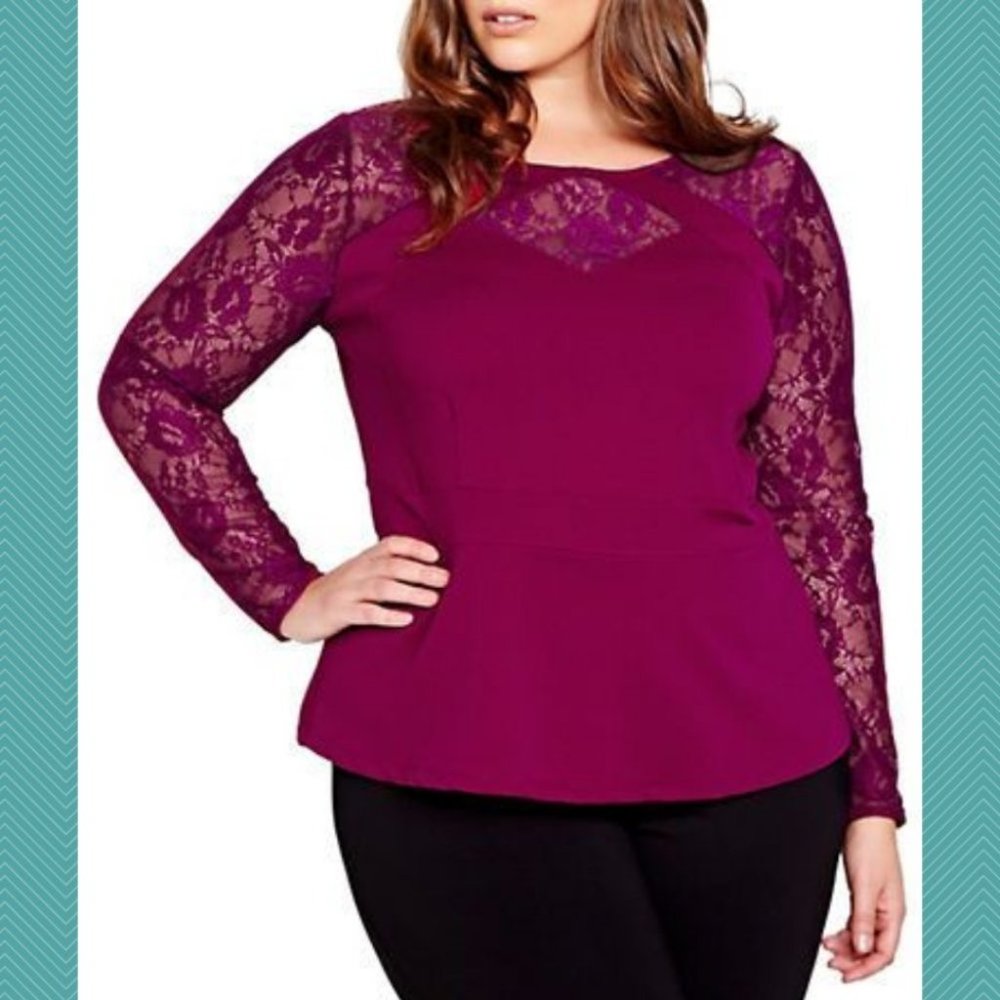 Love & Legend Fuchsia Pink Lace Keyhole Peplum Blouse